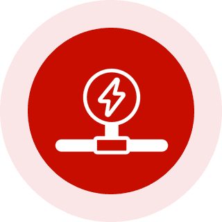Red circle with white lightning bolt symbol.